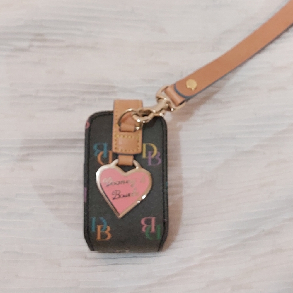 Dooney & Bourke Multicolor Logo Key Fob with Pink Heart Charm - Picture 4 of 6